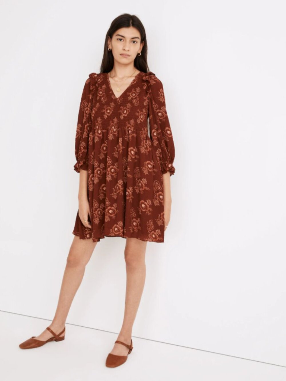 Lucie V-Neck Smocked Mini Dress in Letterpress Floral